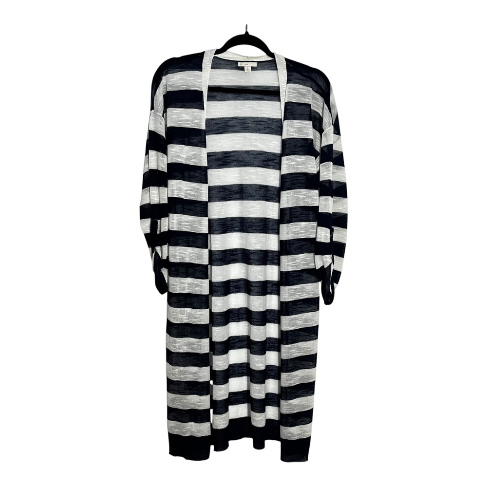 C. Est.‎ 1946 Womens Navy Blue White Striped Duster Cardigan Open Front Large